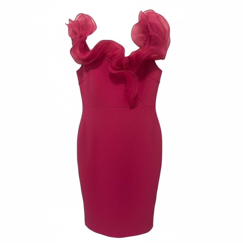 Pink Off-Shoulder Ruffled Bandage Dress - Picture 2 of 9